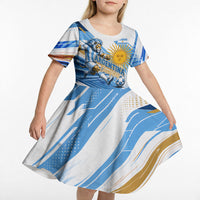 Personalized Argentina Football Champions Kid Short Sleeve Dress Sun Of May Lion Mascot - Style of King