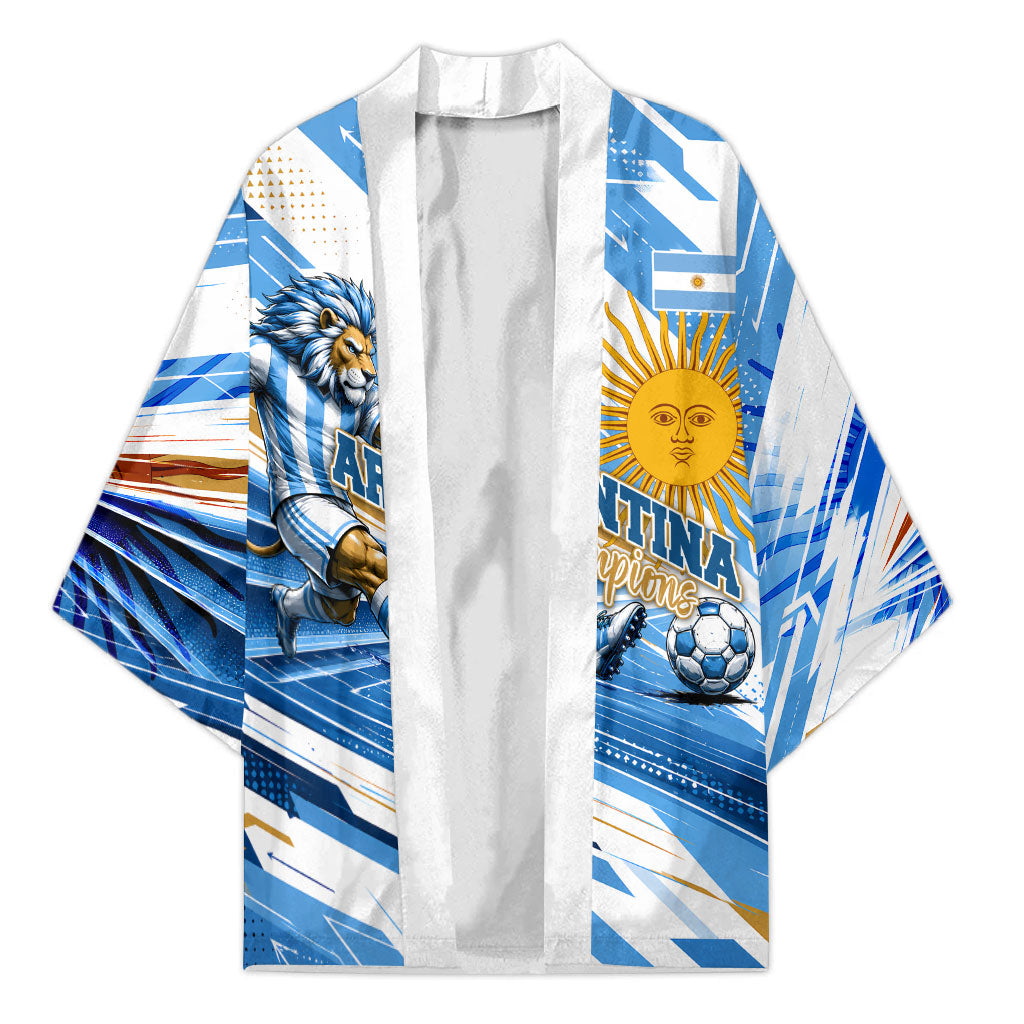 Personalized Argentina Football Champions Kimono Sun Of May Lion Mascot - Style of King