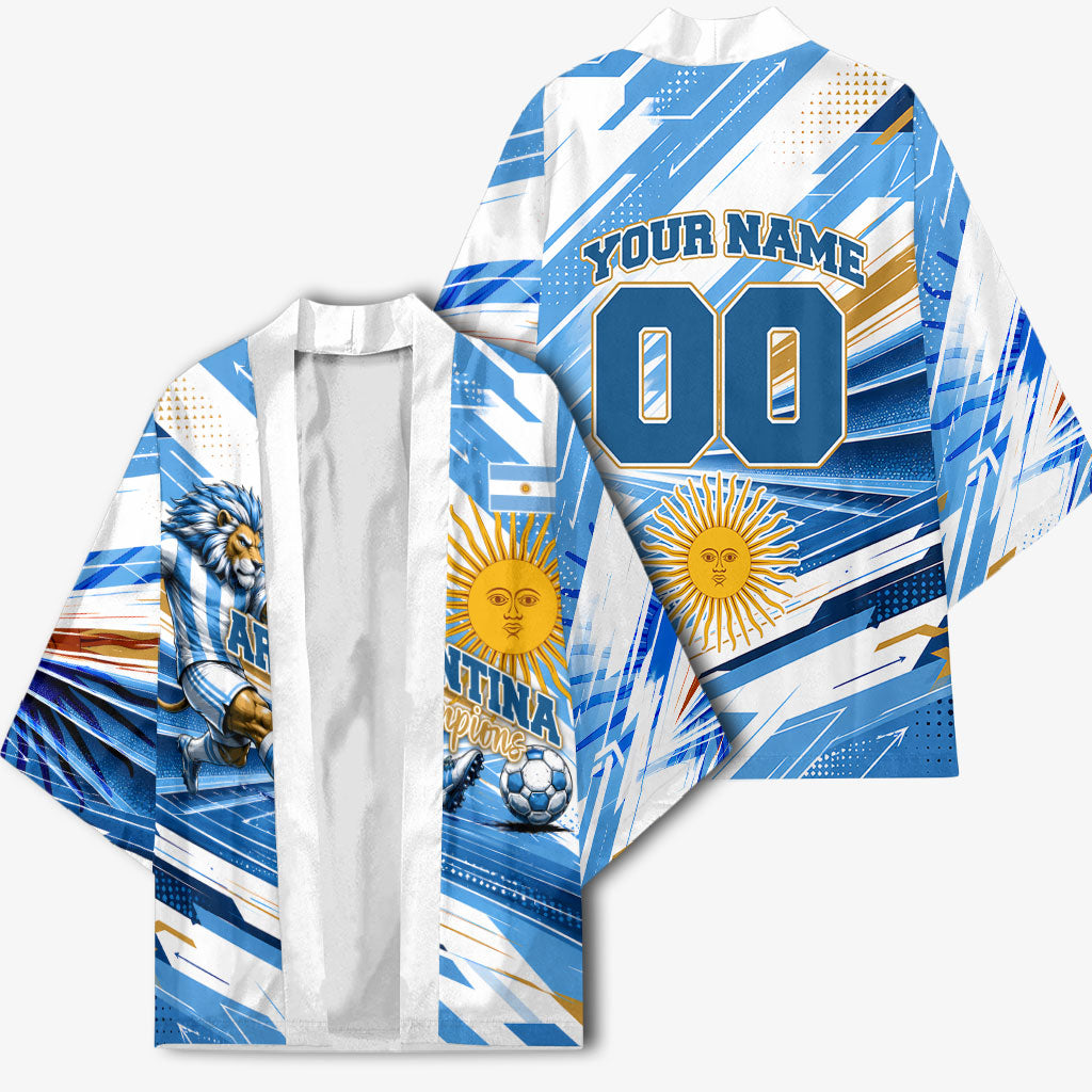 Personalized Argentina Football Champions Kimono Sun Of May Lion Mascot - Style of King