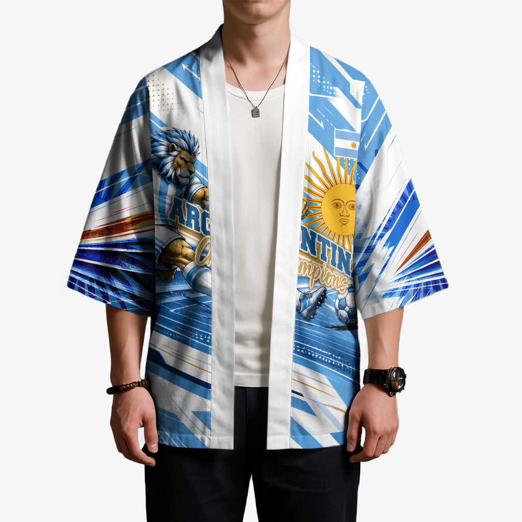Personalized Argentina Football Champions Kimono Sun Of May Lion Mascot - Style of King
