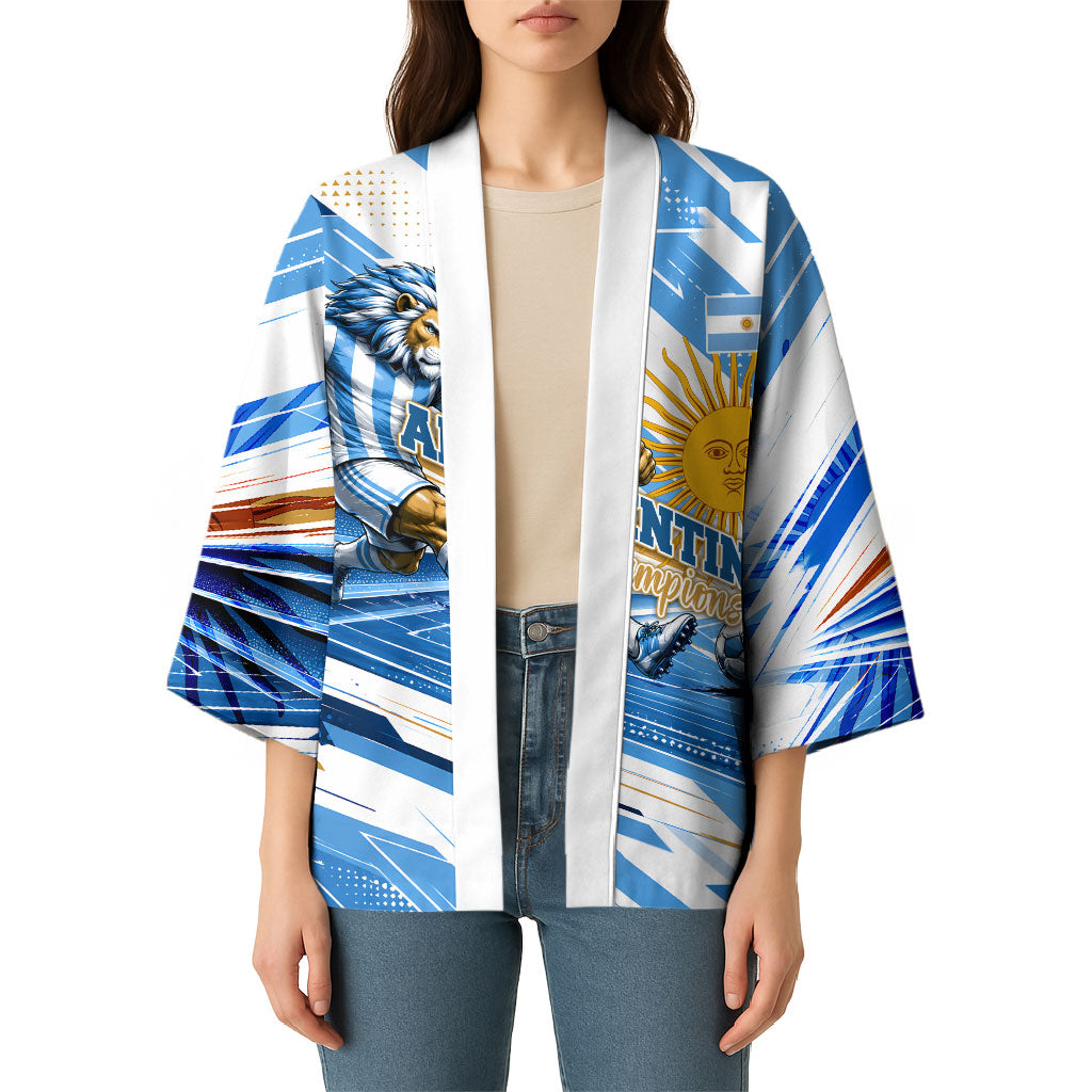 Personalized Argentina Football Champions Kimono Sun Of May Lion Mascot - Style of King