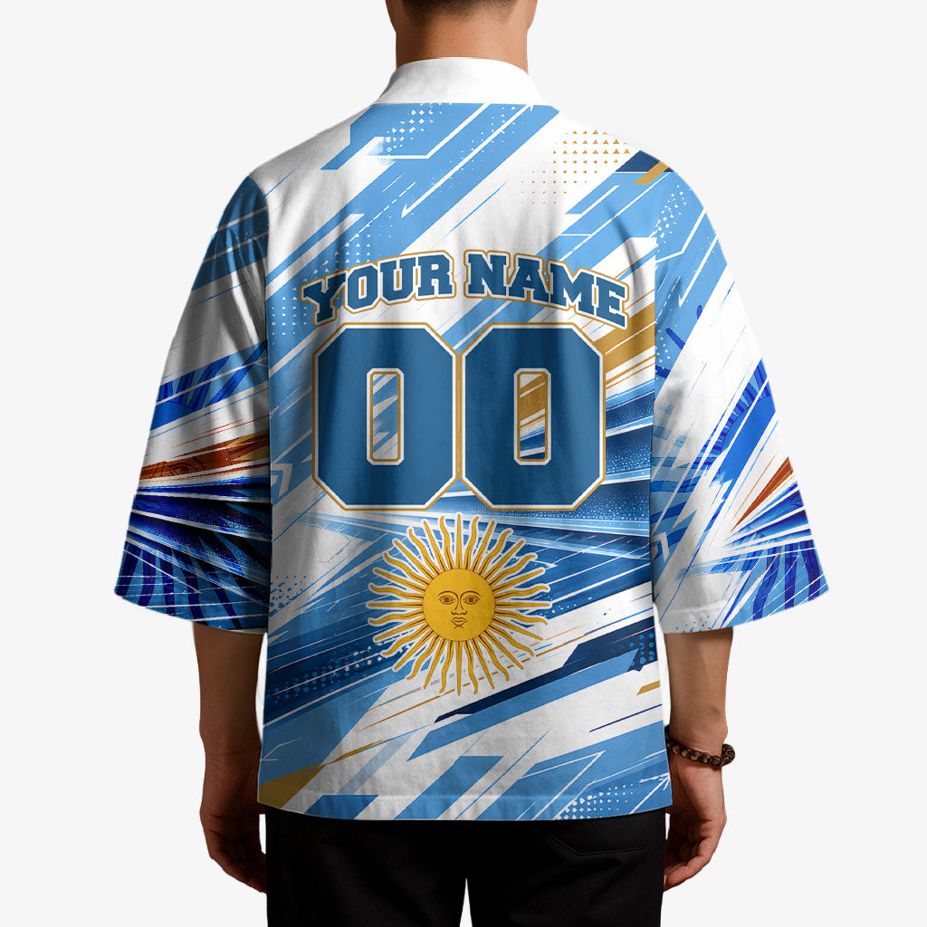 Personalized Argentina Football Champions Kimono Sun Of May Lion Mascot - Style of King