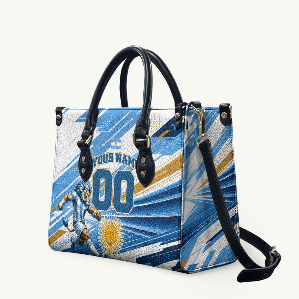 Personalized Argentina Football Champions Leather Bag Sun Of May Lion Mascot - Style of King
