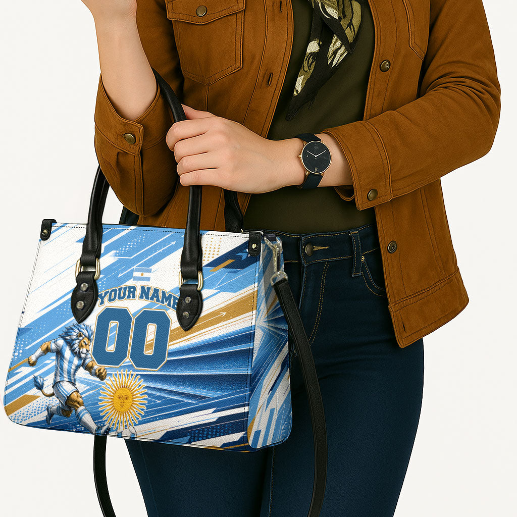 Personalized Argentina Football Champions Leather Bag Sun Of May Lion Mascot - Style of King