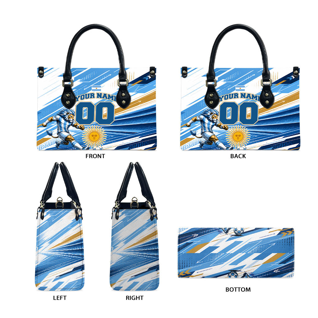 Personalized Argentina Football Champions Leather Bag Sun Of May Lion Mascot - Style of King