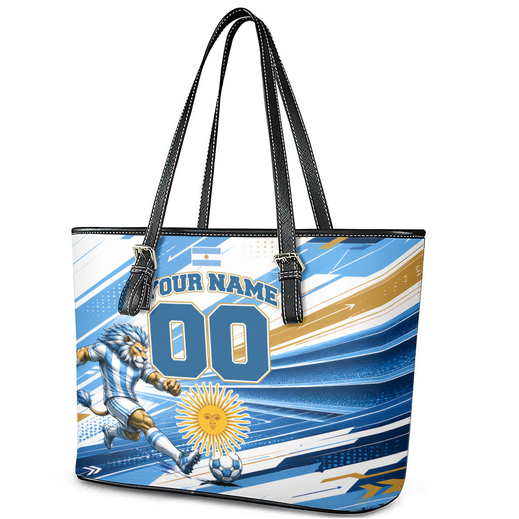 Personalized Argentina Football Champions Leather Tote Bag Sun Of May Lion Mascot - Style of King
