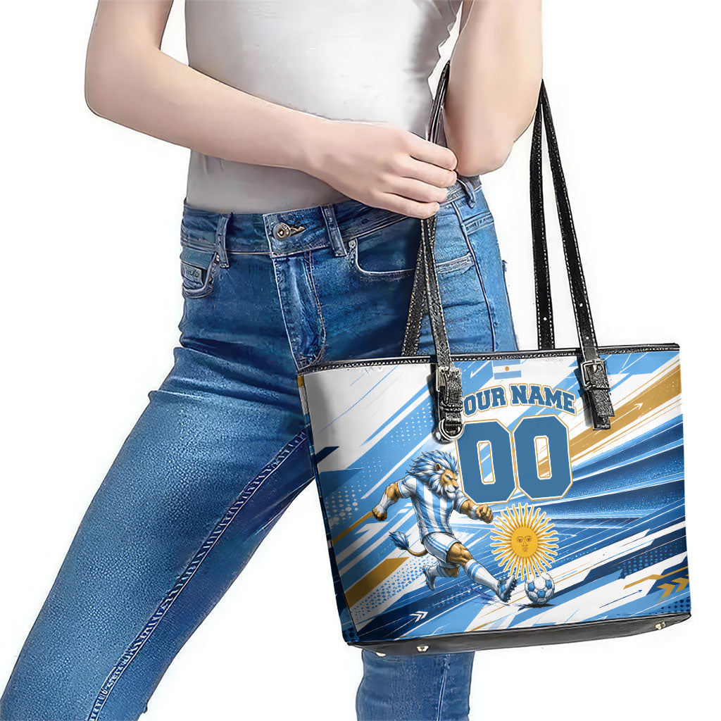 Personalized Argentina Football Champions Leather Tote Bag Sun Of May Lion Mascot - Style of King