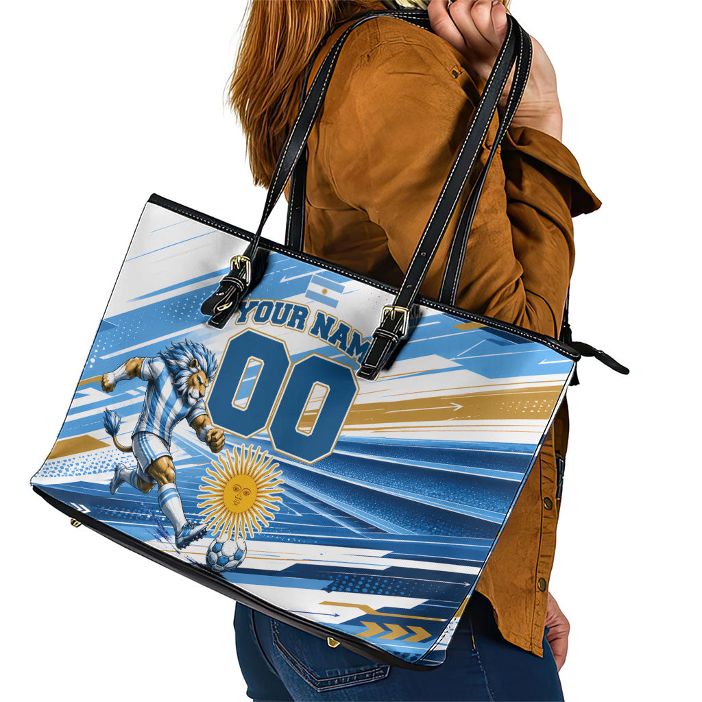 Personalized Argentina Football Champions Leather Tote Bag Sun Of May Lion Mascot - Style of King
