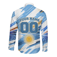 Personalized Argentina Football Champions Long Sleeve Button Shirt Sun Of May Lion Mascot - Style of King
