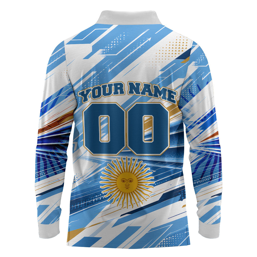 Personalized Argentina Football Champions Long Sleeve Polo Shirt Sun Of May Lion Mascot - Style of King