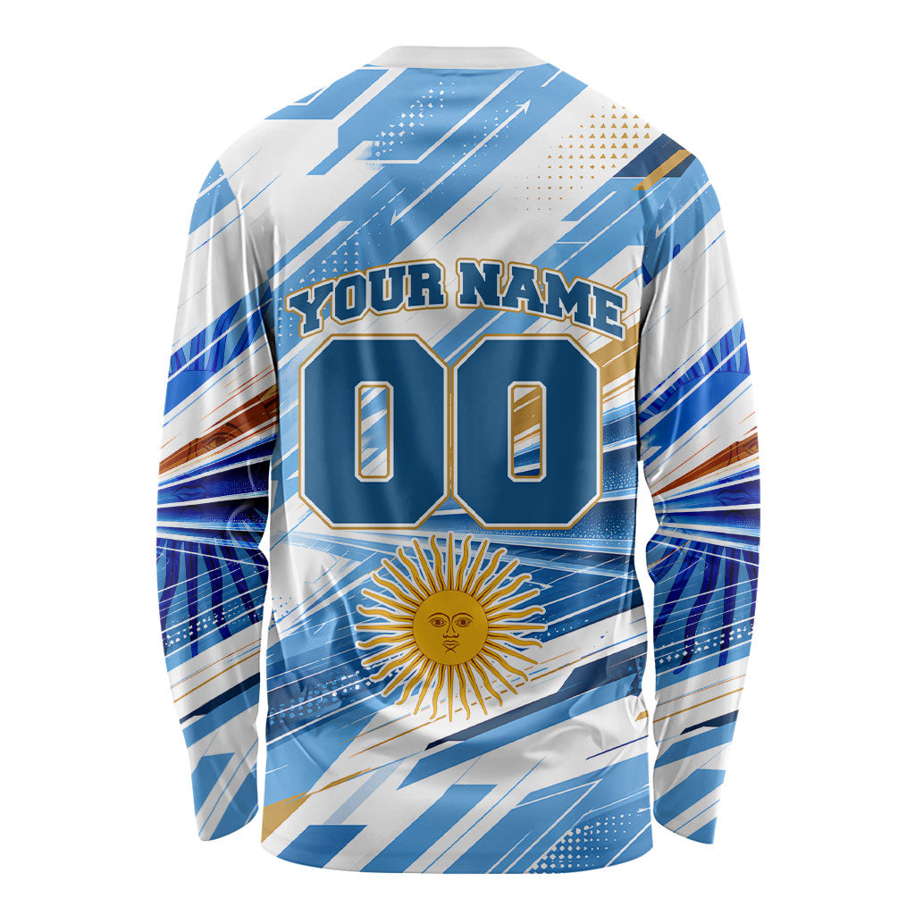 Personalized Argentina Football Champions Long Sleeve Shirt Sun Of May Lion Mascot - Style of King