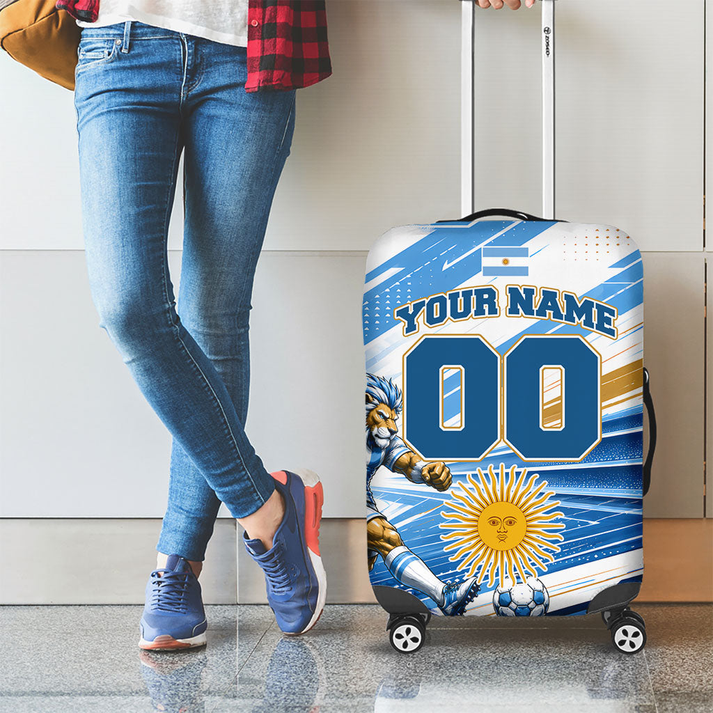 Personalized Argentina Football Champions Luggage Cover Sun Of May Lion Mascot - Style of King