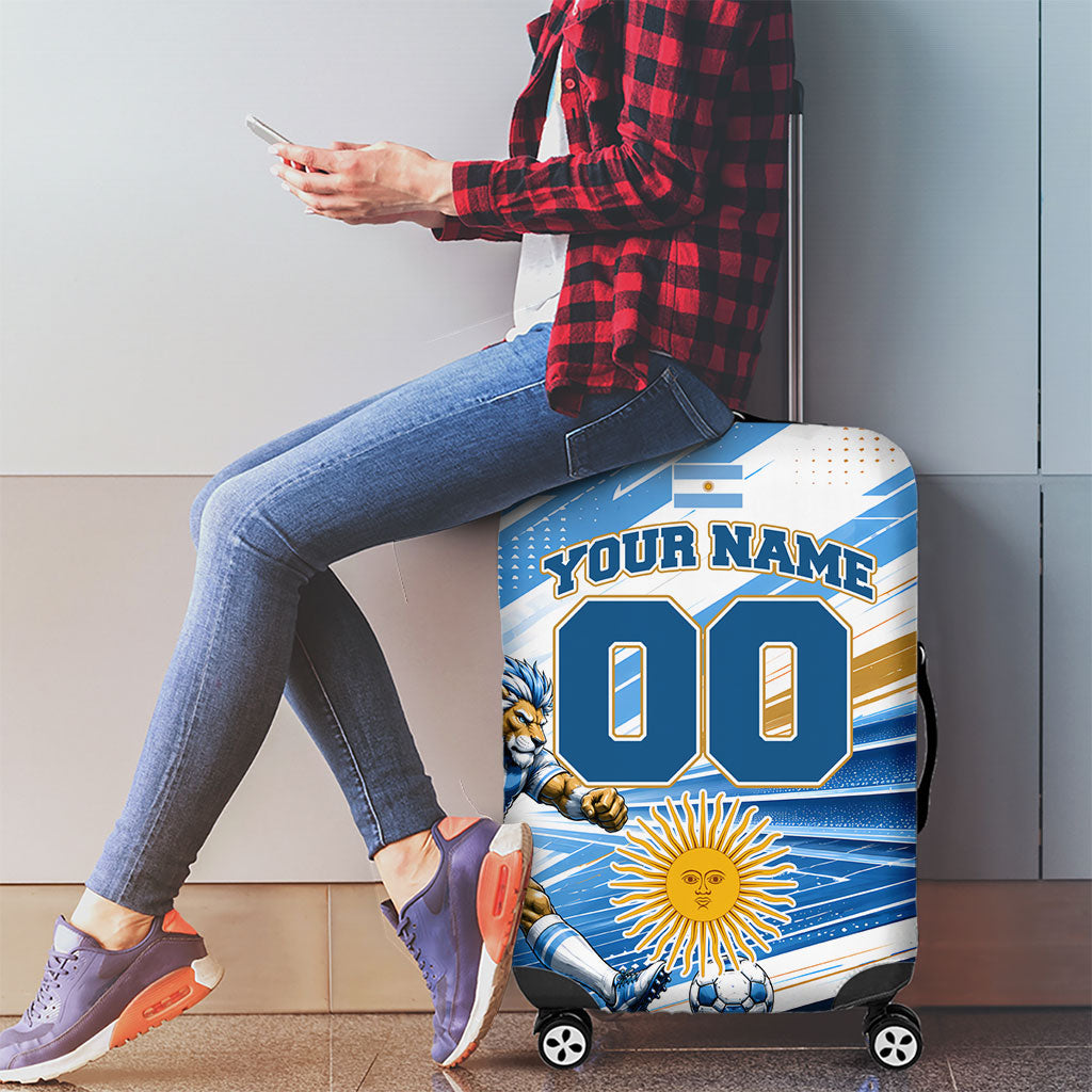 Personalized Argentina Football Champions Luggage Cover Sun Of May Lion Mascot - Style of King