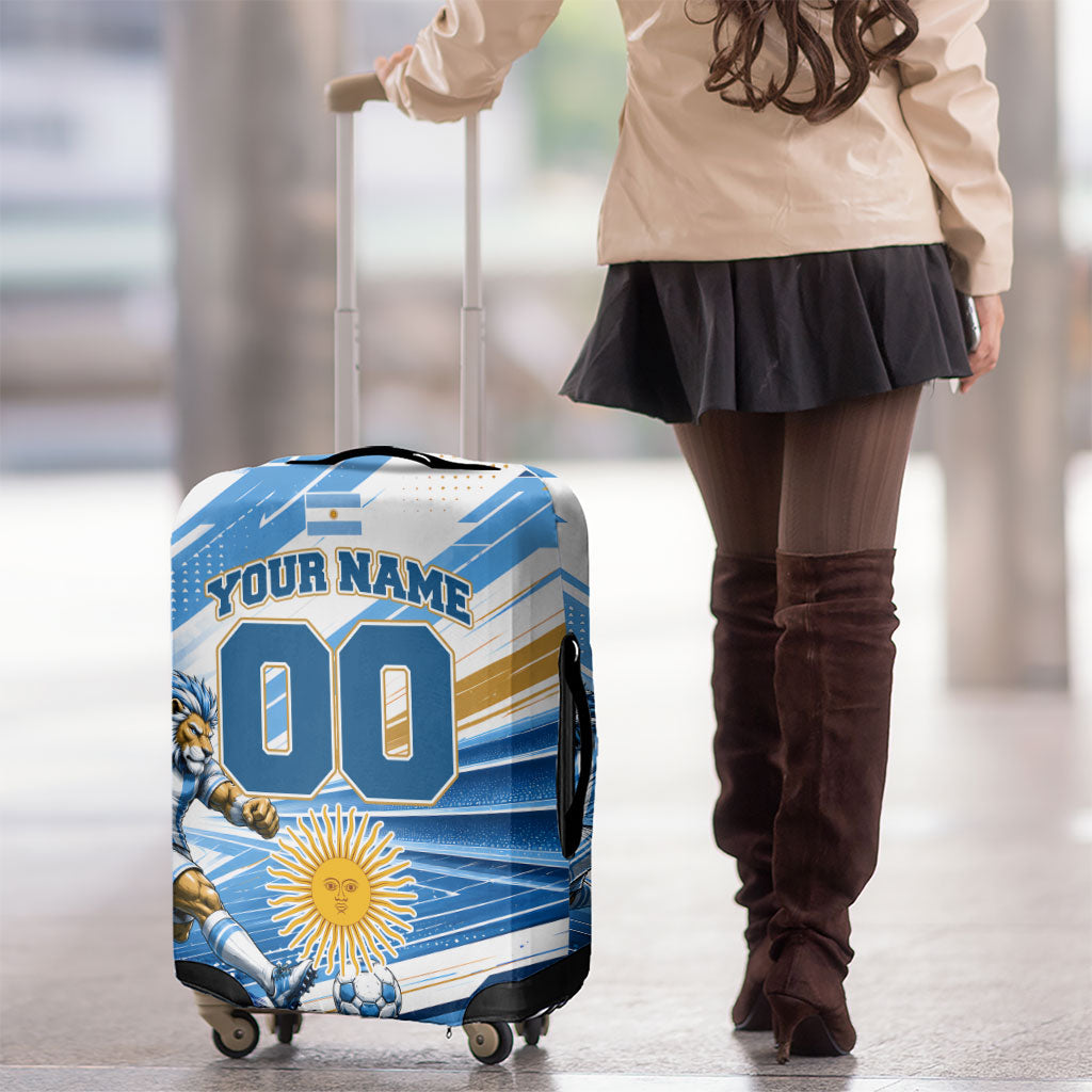 Personalized Argentina Football Champions Luggage Cover Sun Of May Lion Mascot - Style of King