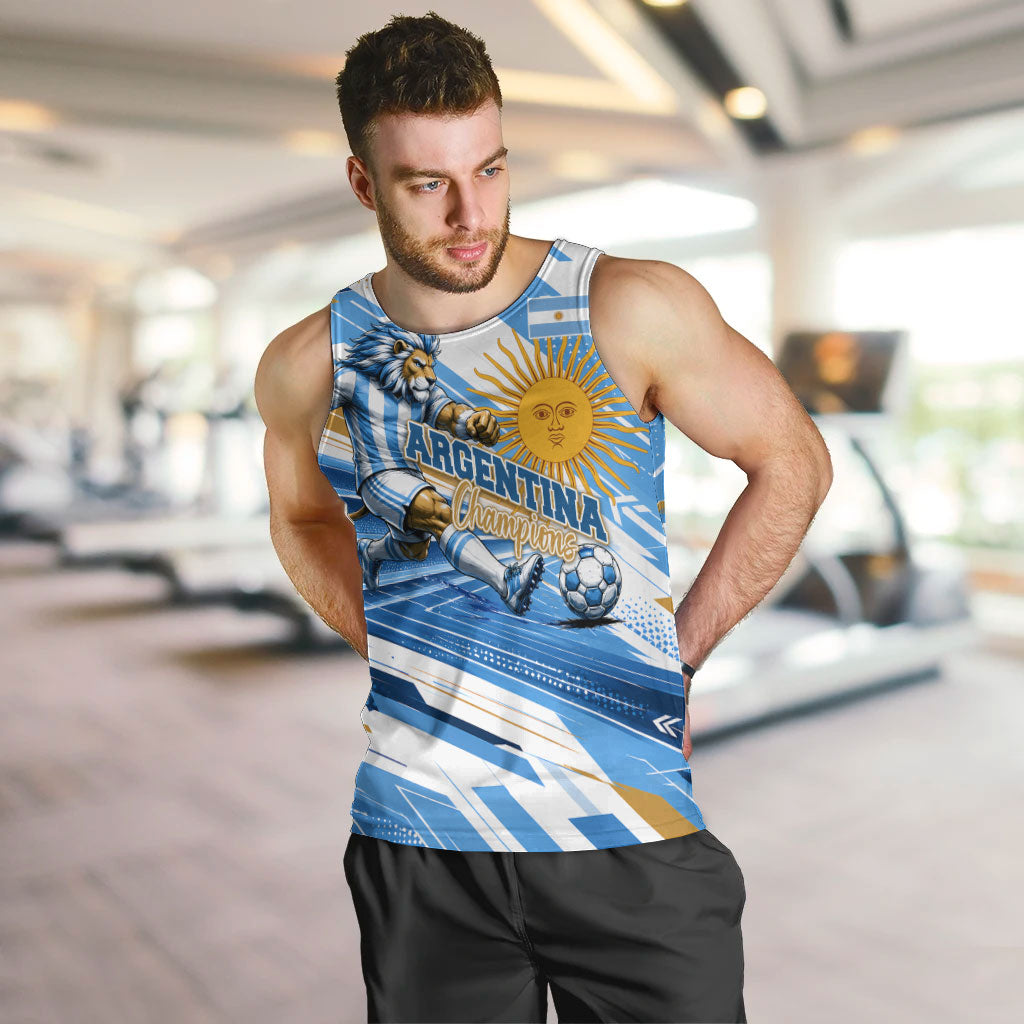 Personalized Argentina Football Champions Men Tank Top Sun Of May Lion Mascot - Style of King