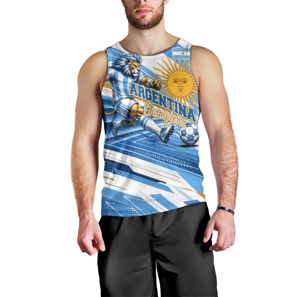 Personalized Argentina Football Champions Men Tank Top Sun Of May Lion Mascot - Style of King