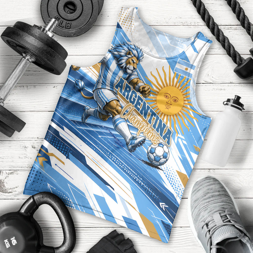 Personalized Argentina Football Champions Men Tank Top Sun Of May Lion Mascot - Style of King