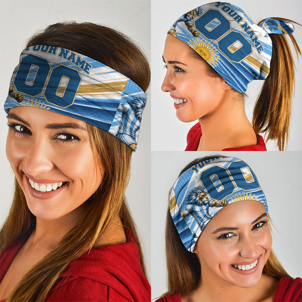 Personalized Argentina Football Champions Neck Gaiter Sun Of May Lion Mascot - Style of King