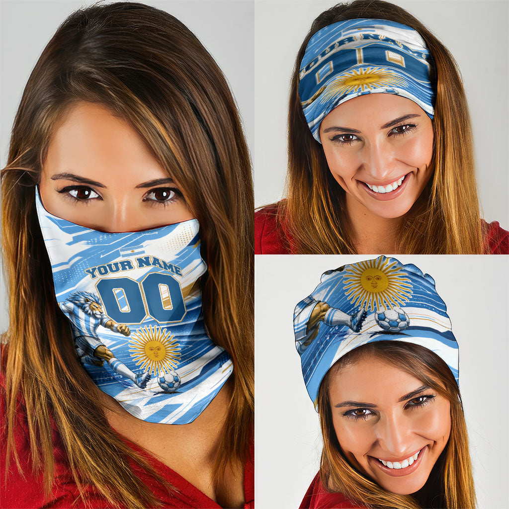 Personalized Argentina Football Champions Neck Gaiter Sun Of May Lion Mascot - Style of King