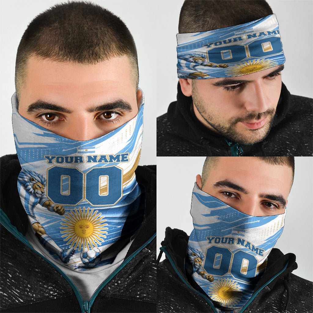 Personalized Argentina Football Champions Neck Gaiter Sun Of May Lion Mascot - Style of King