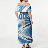 Personalized Argentina Football Champions Off Shoulder Maxi Dress Sun Of May Lion Mascot - Style of King