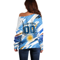Personalized Argentina Football Champions Off Shoulder Sweater Sun Of May Lion Mascot - Style of King