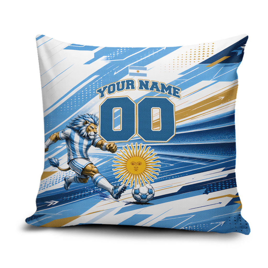 Personalized Argentina Football Champions Pillow Cover Sun Of May Lion Mascot - Style of King