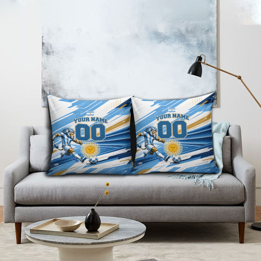 Personalized Argentina Football Champions Pillow Cover Sun Of May Lion Mascot - Style of King