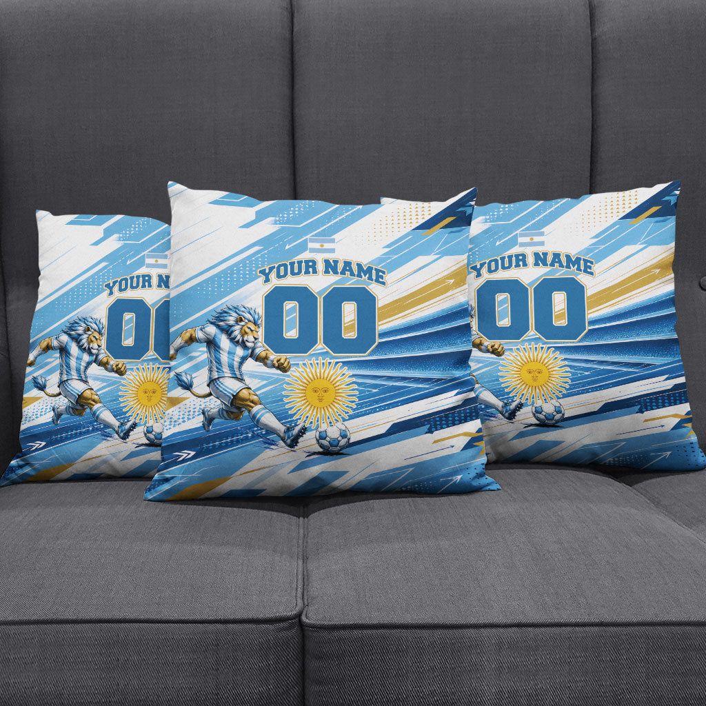 Personalized Argentina Football Champions Pillow Cover Sun Of May Lion Mascot - Style of King