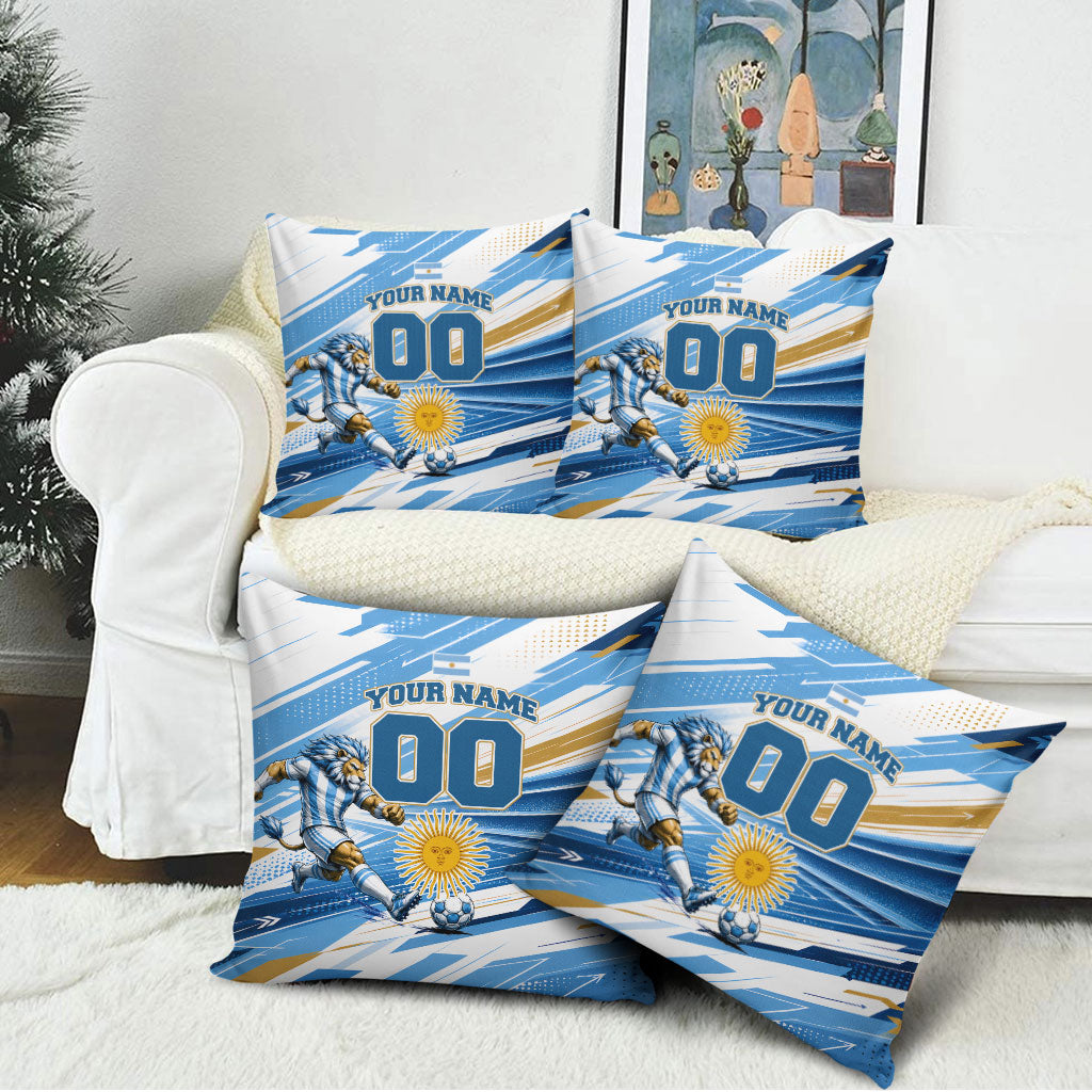 Personalized Argentina Football Champions Pillow Cover Sun Of May Lion Mascot - Style of King