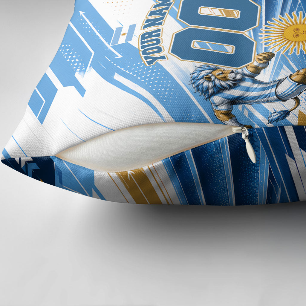 Personalized Argentina Football Champions Pillow Cover Sun Of May Lion Mascot - Style of King