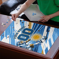 Personalized Argentina Football Champions Puzzle Sun Of May Lion Mascot - Style of King