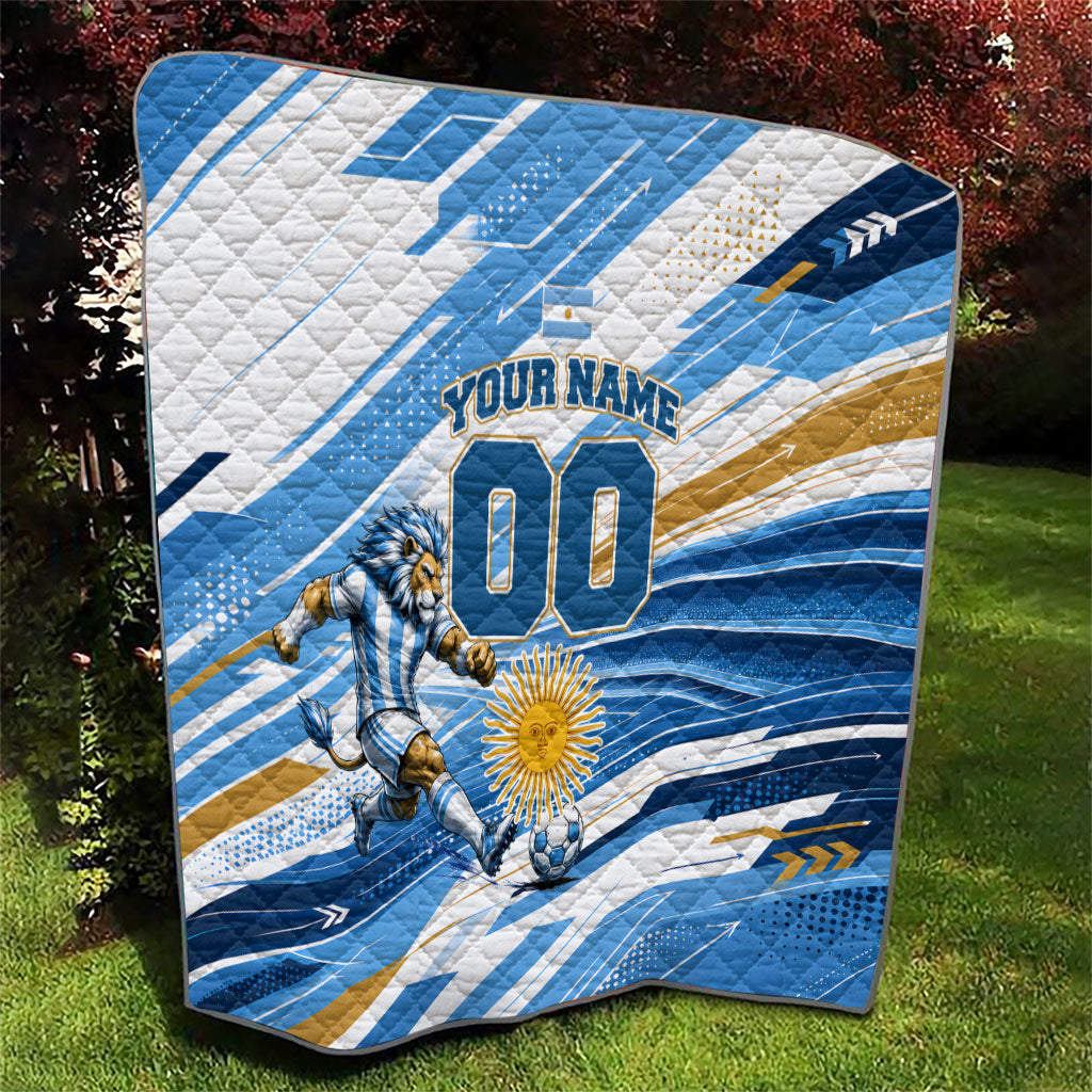 Personalized Argentina Football Champions Quilt Sun Of May Lion Mascot - Style of King
