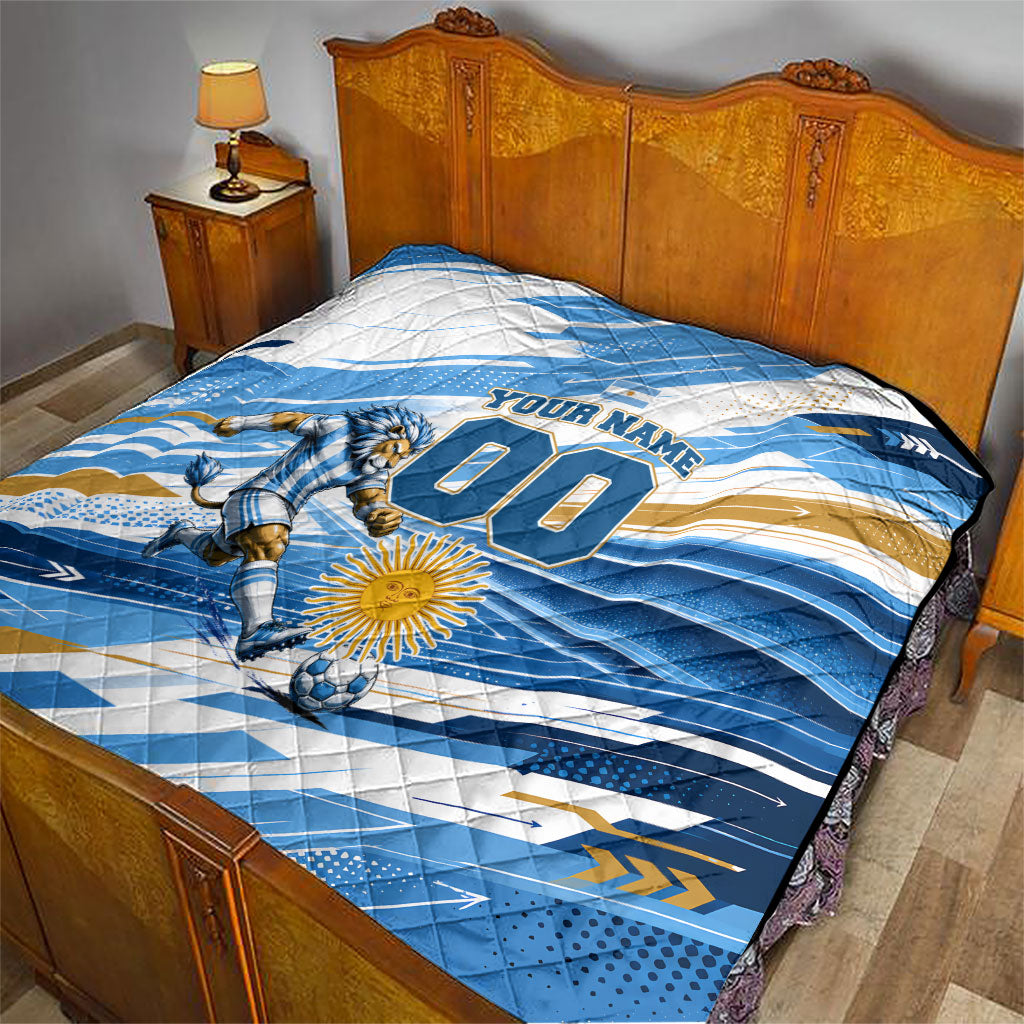 Personalized Argentina Football Champions Quilt Sun Of May Lion Mascot - Style of King