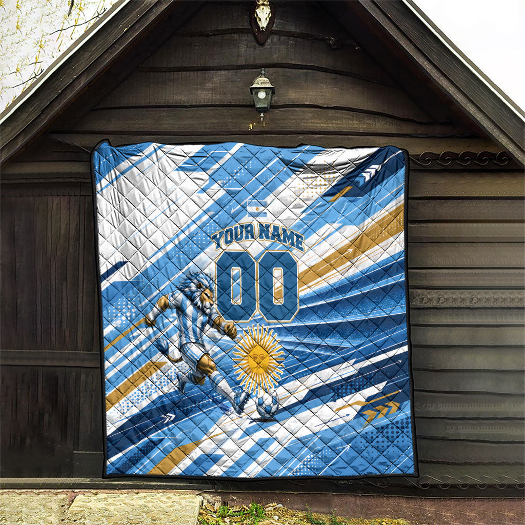 Personalized Argentina Football Champions Quilt Sun Of May Lion Mascot - Style of King