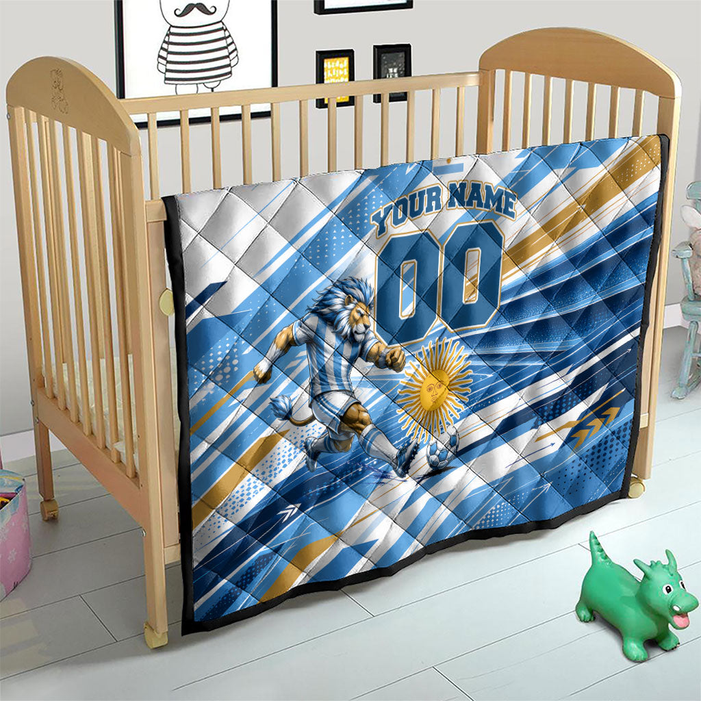 Personalized Argentina Football Champions Quilt Sun Of May Lion Mascot - Style of King