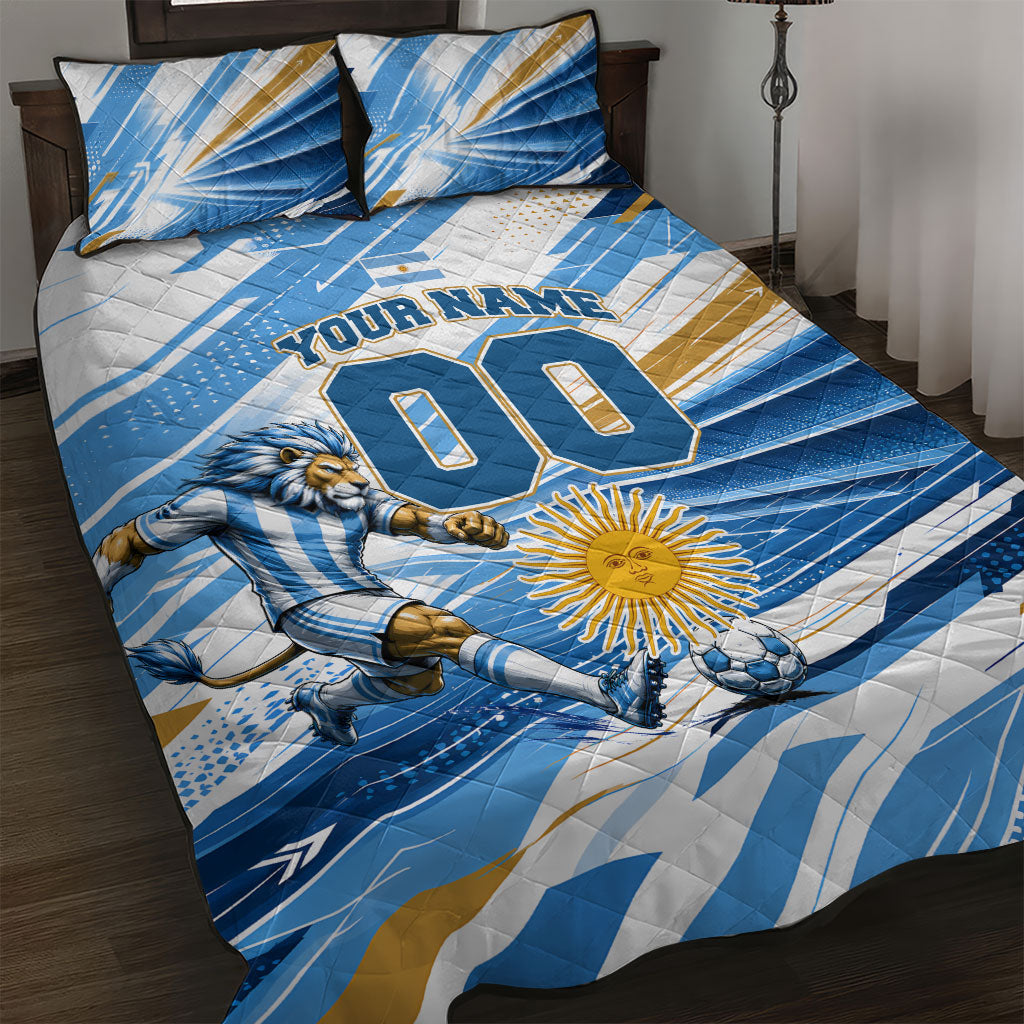 Personalized Argentina Football Champions Quilt Bed Set Sun Of May Lion Mascot - Style of King