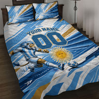Personalized Argentina Football Champions Quilt Bed Set Sun Of May Lion Mascot - Style of King