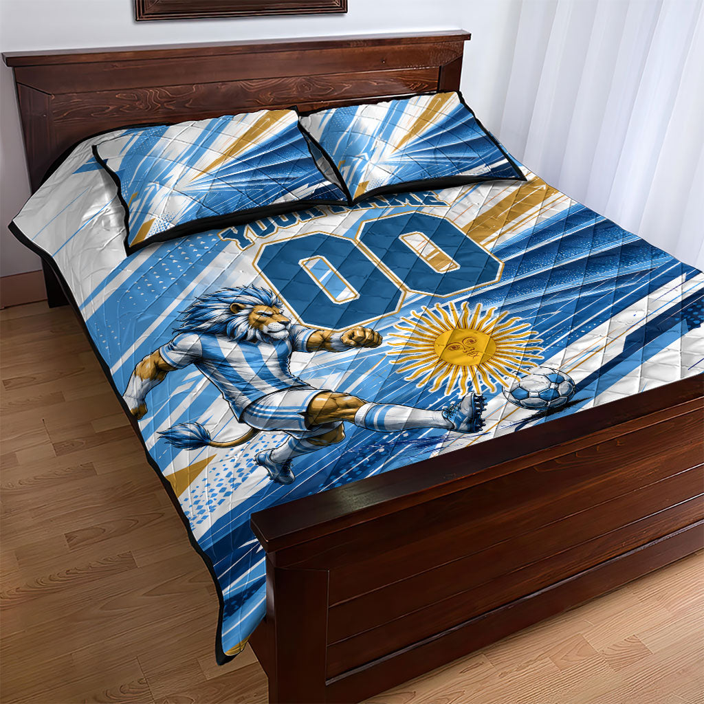 Personalized Argentina Football Champions Quilt Bed Set Sun Of May Lion Mascot - Style of King