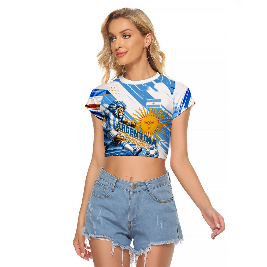 Personalized Argentina Football Champions Raglan Cropped T Shirt Sun Of May Lion Mascot - Style of King