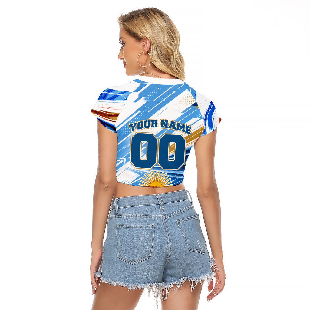 Personalized Argentina Football Champions Raglan Cropped T Shirt Sun Of May Lion Mascot - Style of King