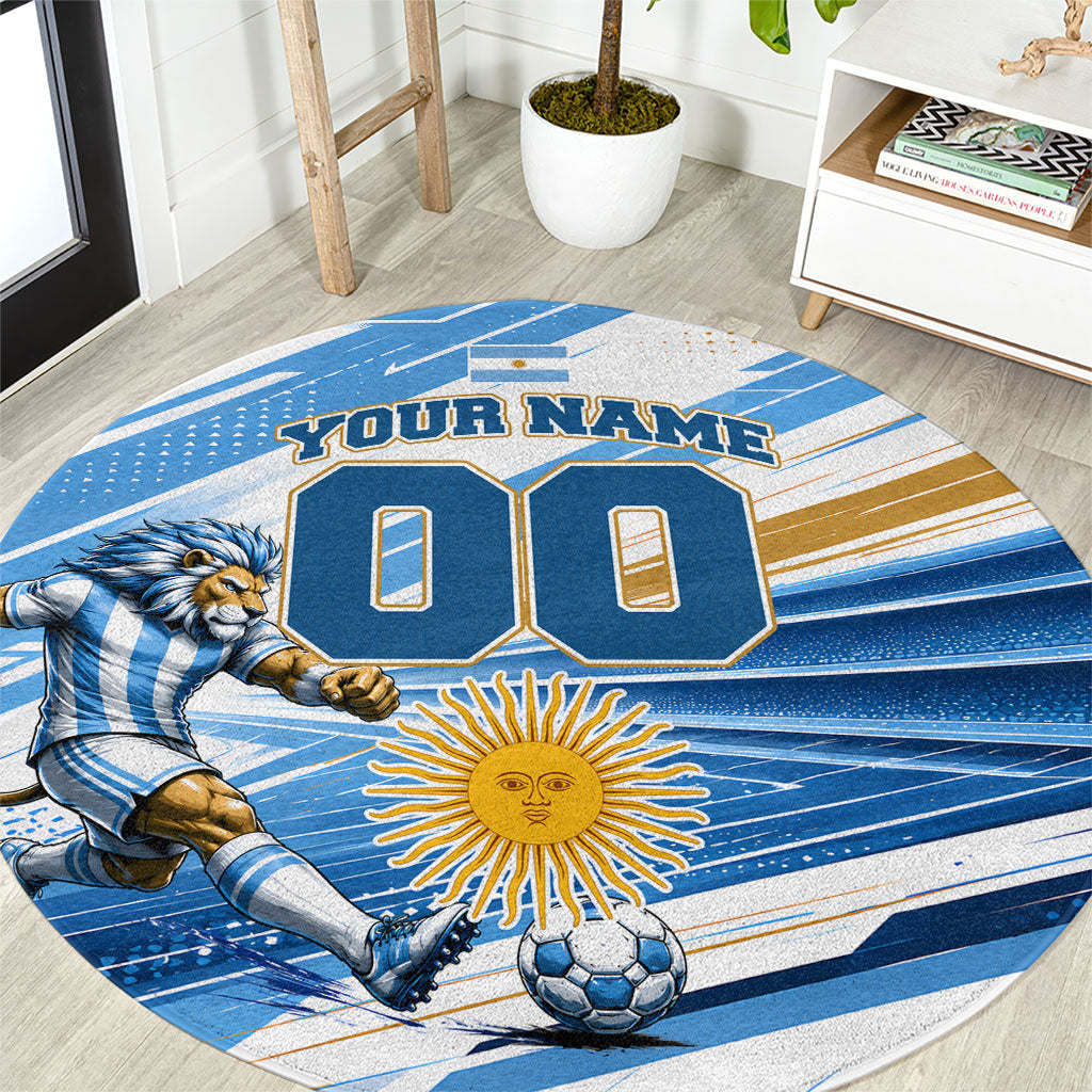 Personalized Argentina Football Champions Round Carpet Sun Of May Lion Mascot - Style of King