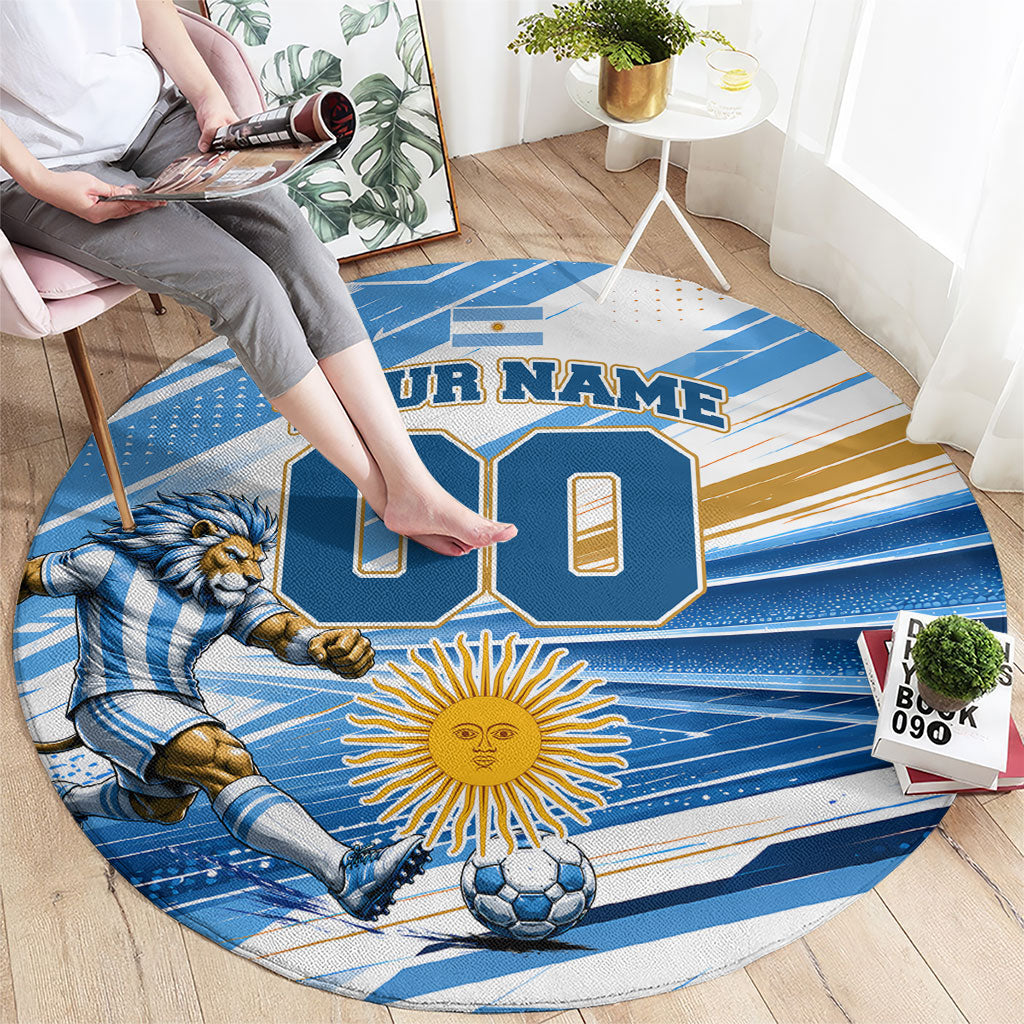 Personalized Argentina Football Champions Round Carpet Sun Of May Lion Mascot - Style of King