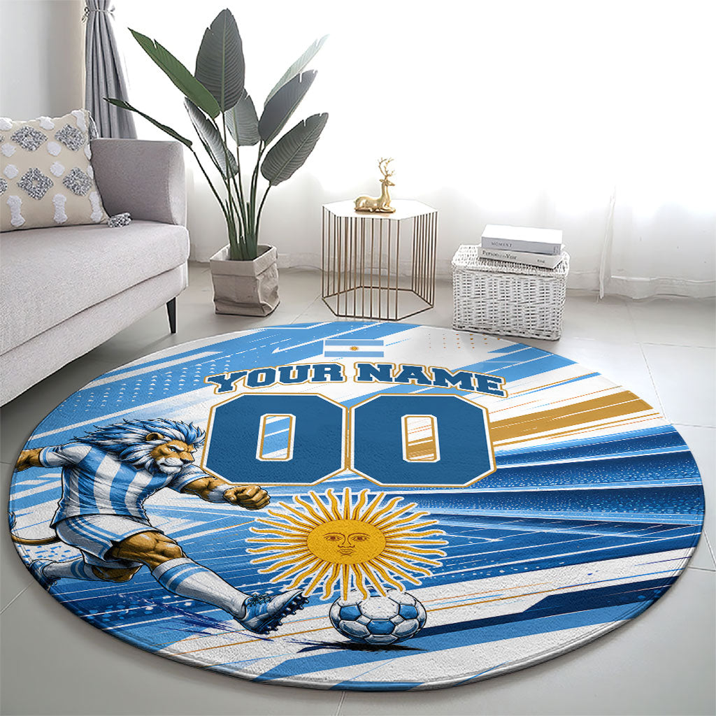 Personalized Argentina Football Champions Round Carpet Sun Of May Lion Mascot - Style of King