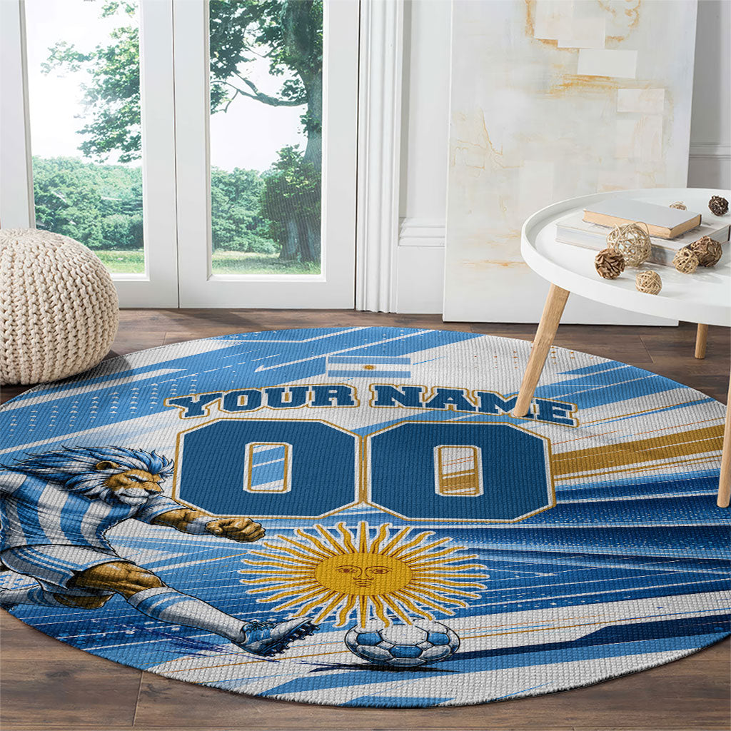 Personalized Argentina Football Champions Round Carpet Sun Of May Lion Mascot - Style of King