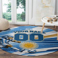 Personalized Argentina Football Champions Round Carpet Sun Of May Lion Mascot - Style of King