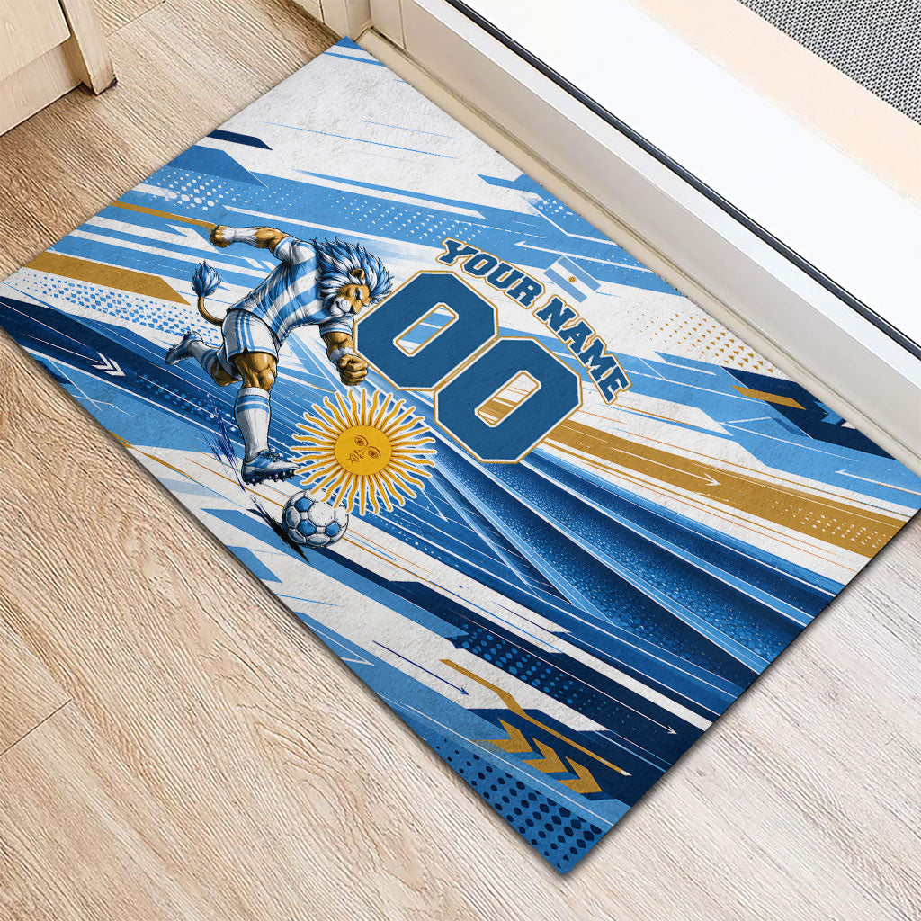 Personalized Argentina Football Champions Rubber Doormat Sun Of May Lion Mascot - Style of King
