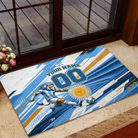 Personalized Argentina Football Champions Rubber Doormat Sun Of May Lion Mascot - Style of King