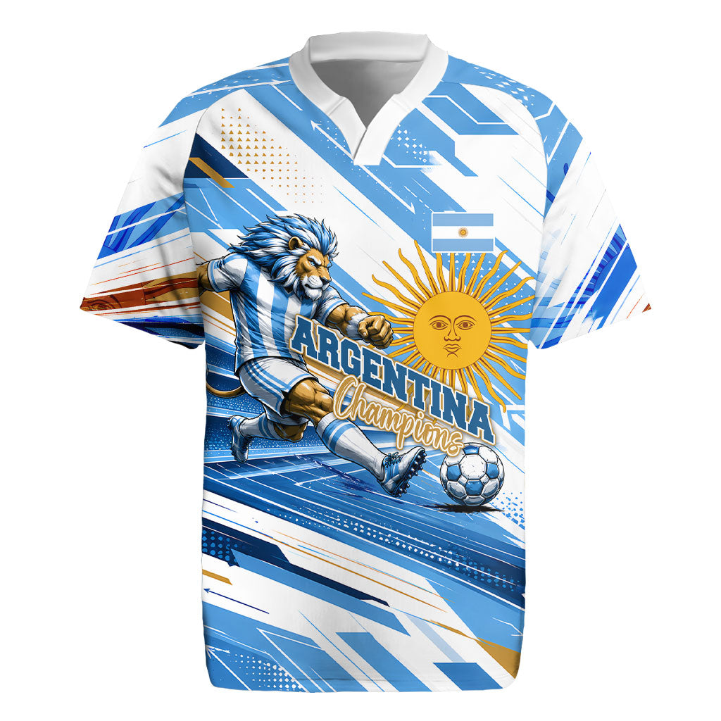 Personalized Argentina Football Champions Rugby Jersey Sun Of May Lion Mascot - Style of King