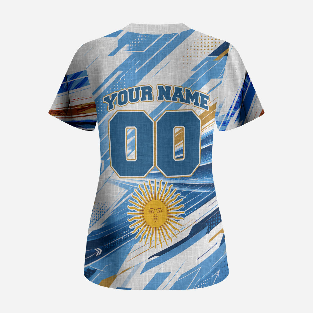 Personalized Argentina Football Champions Scrub Top Sun Of May Lion Mascot - Style of King